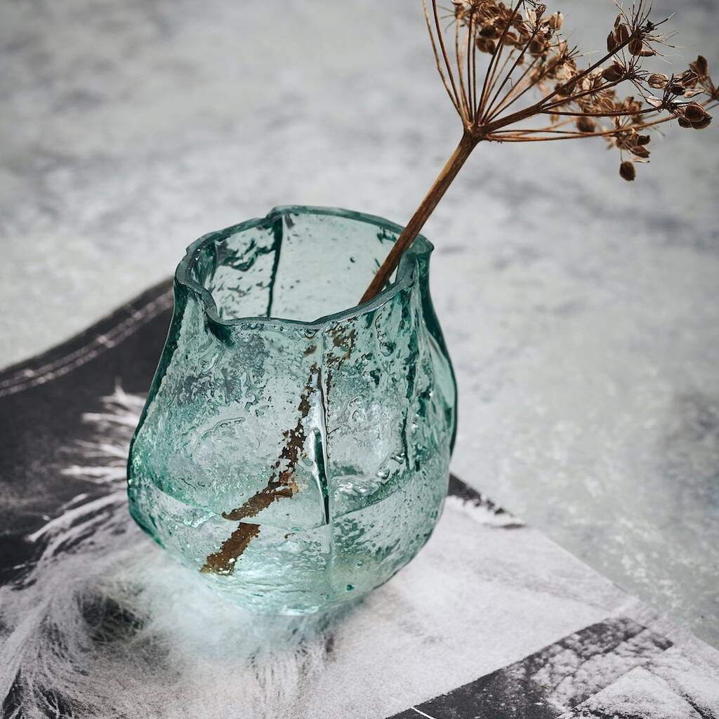 Blue Textured Glass Vase, 1 of 3
