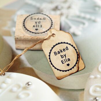 Baked By Personalised Rubber Stamp Round Frame, 3 of 4