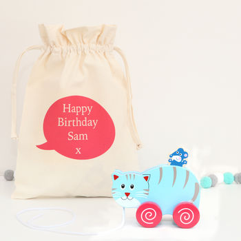 Pull Along Cat And Mouse Toy With Personalised Bag, 2 of 3