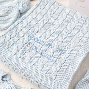 New Baby Boy Blanket, Cardigan, Hat And Mittens Gift Set, 2 of 12