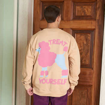 Treat Yourself Poodle Men's Slogan Sweatshirt, 3 of 6