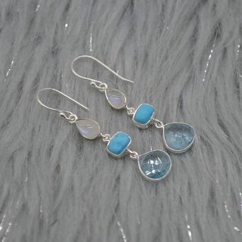 Moonstone Turquoise Blue Topaz Earrings, 5 of 11