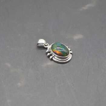 Black Fire Opal Pendant Necklace: Sterling Silver Chain, 7 of 11