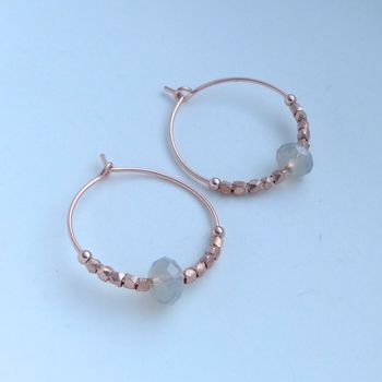 Rose Gold Hoops Elaborated With Grey Swarovski Crystals, 8 of 12