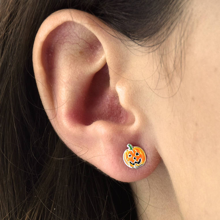 Pumpkin Halloween Sterling Silver Stud Earrings By Ellie Ellie