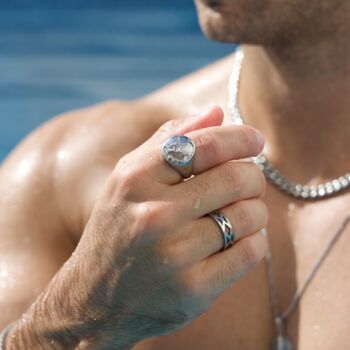Mens Silver Stainless Steel World Map Signet Ring, 3 of 7
