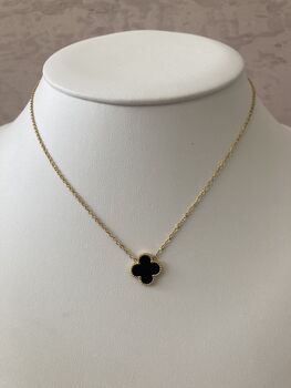 Black Single Clover Gold Plated Charm Necklace, 4 of 6
