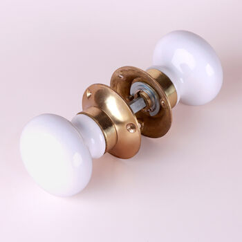 G Decor The Brassworks Edit Porcelain White Set Of Handcrafted Ceramic Mortice Door Handles, Internal Turning Knobs For Room Doors, 2 of 5