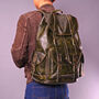 Military Style Genuine Leather Backpack In Worn Brown, thumbnail 10 of 12