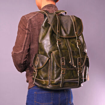 Military Style Genuine Leather Backpack In Worn Brown, 10 of 12