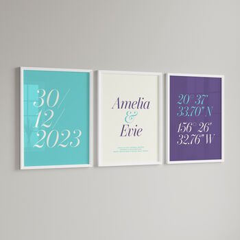 Set Three Prints – Names, Date, Location – Wedding Gift, 4 of 7