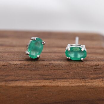 Genuine Green Onyx Stud Earrings Sterling Silver, 4 of 12