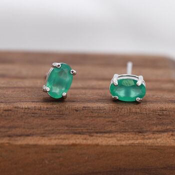 Genuine Green Onyx Stud Earrings Sterling Silver, 4 of 11