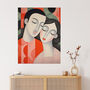 Squeeze Me Tight Couple In Love Orange Wall Art Print, thumbnail 1 of 6