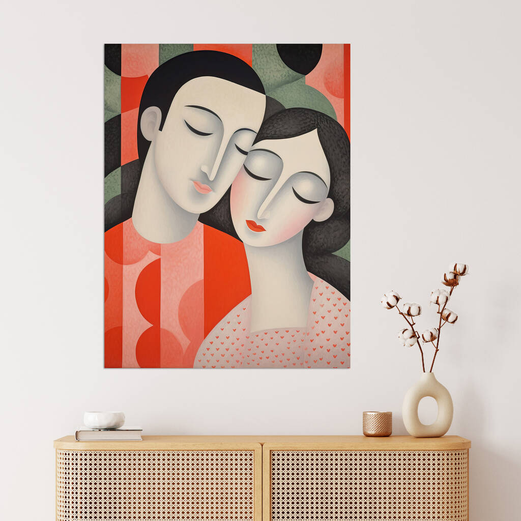 Squeeze Me Tight Couple In Love Orange Wall Art Print By Wee Blue Coo