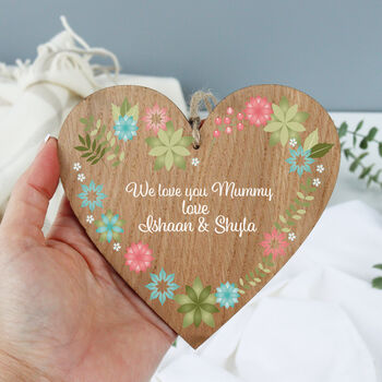 Hanging Wooden Heart With Printed Personalised Message, 5 of 6