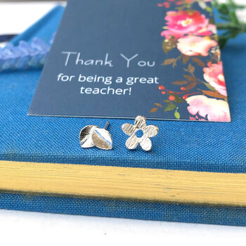 Sterling Silver Thank You Bridesmaid Flower And Leaf Mismatched Wedding Earrings, 3 of 12