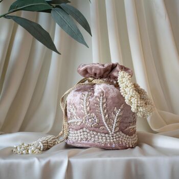 Leylani Dusky Pink Velvet Potli Bag, 2 of 3