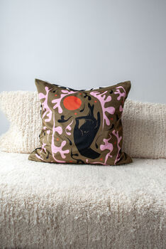 Pink And Green Illustrative Mudra Printed Cushion Cover, 3 of 6