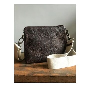 Elsie Bag Brown Leather, Floral, 3 of 5