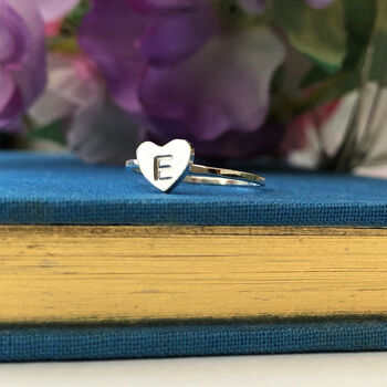 Personalised Initial Heart Slim Band Ring, 6 of 7