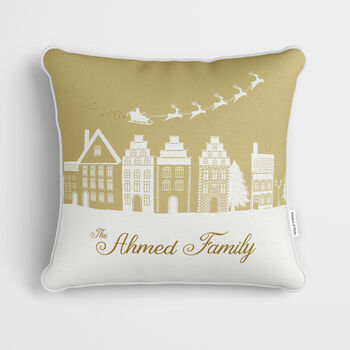 Personalised Gold Village Christmas Cushion, 2 of 7