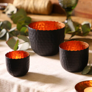 Three Black And Copper Metal Candle Holders, 3 of 4