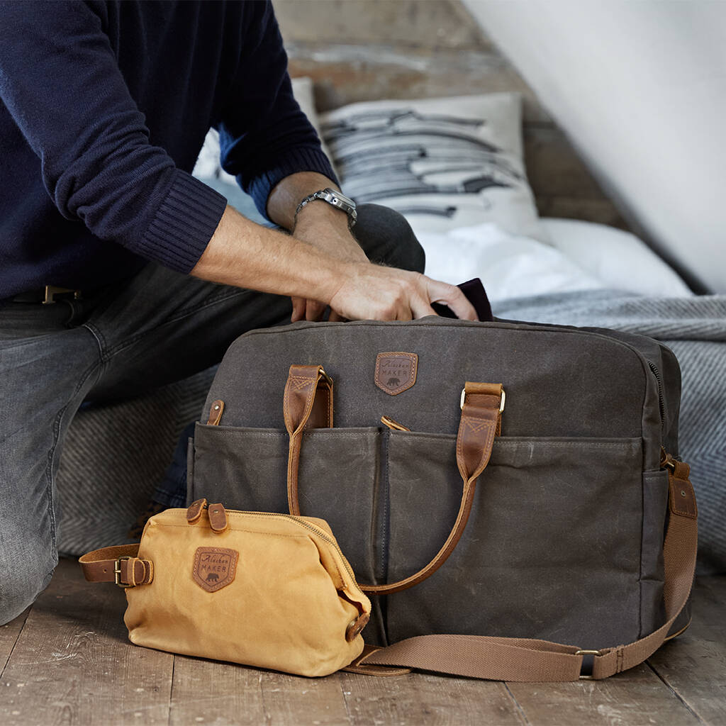 Waxed Canvas And Leather Weekend Bag By Life of Riley ...