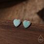 Sterling Silver Green Opal Heart Stud Earrings, thumbnail 1 of 11