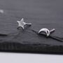 Tiny Crescent Moon And Star Stud Earrings, thumbnail 7 of 11