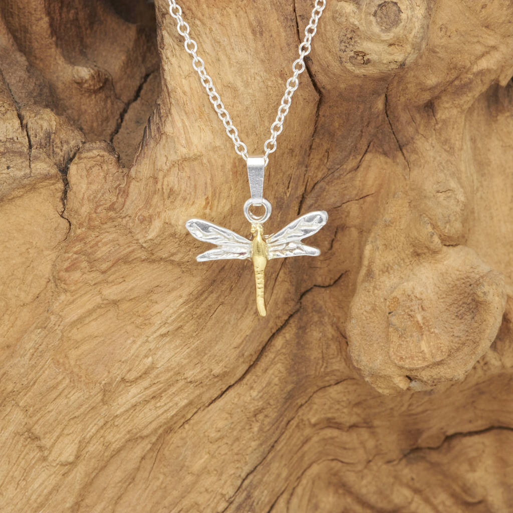 Small Dragonfly Pendant In 18ct Gold On Sterling Silver By Simon Kemp ...