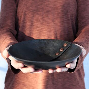 Personalised 7th Anniversary Hammered Metal Bowl With Copper Buttons, 2 of 4