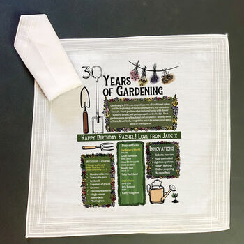 Personalised 30th Birthday Gift For Gardeners Handkerchief Pair, 2 of 6