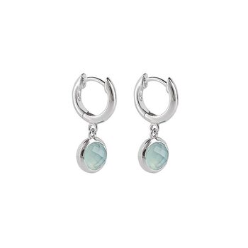 Sterling Silver Blue Chalcedony Huggie Hoop Earrings, 3 of 7