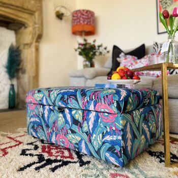 Coffee Table Footstool With Storage In Botanical Velvet, 3 of 4