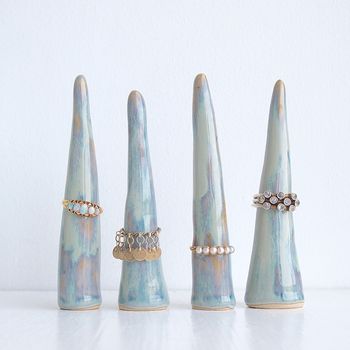 Handmade Blue/Brown Ceramic Ring Holder Cone, 4 of 7