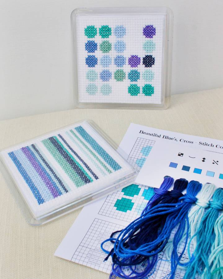 Cross Stitch Coaster Kit. Abstract Blue By StitchKits Crafts