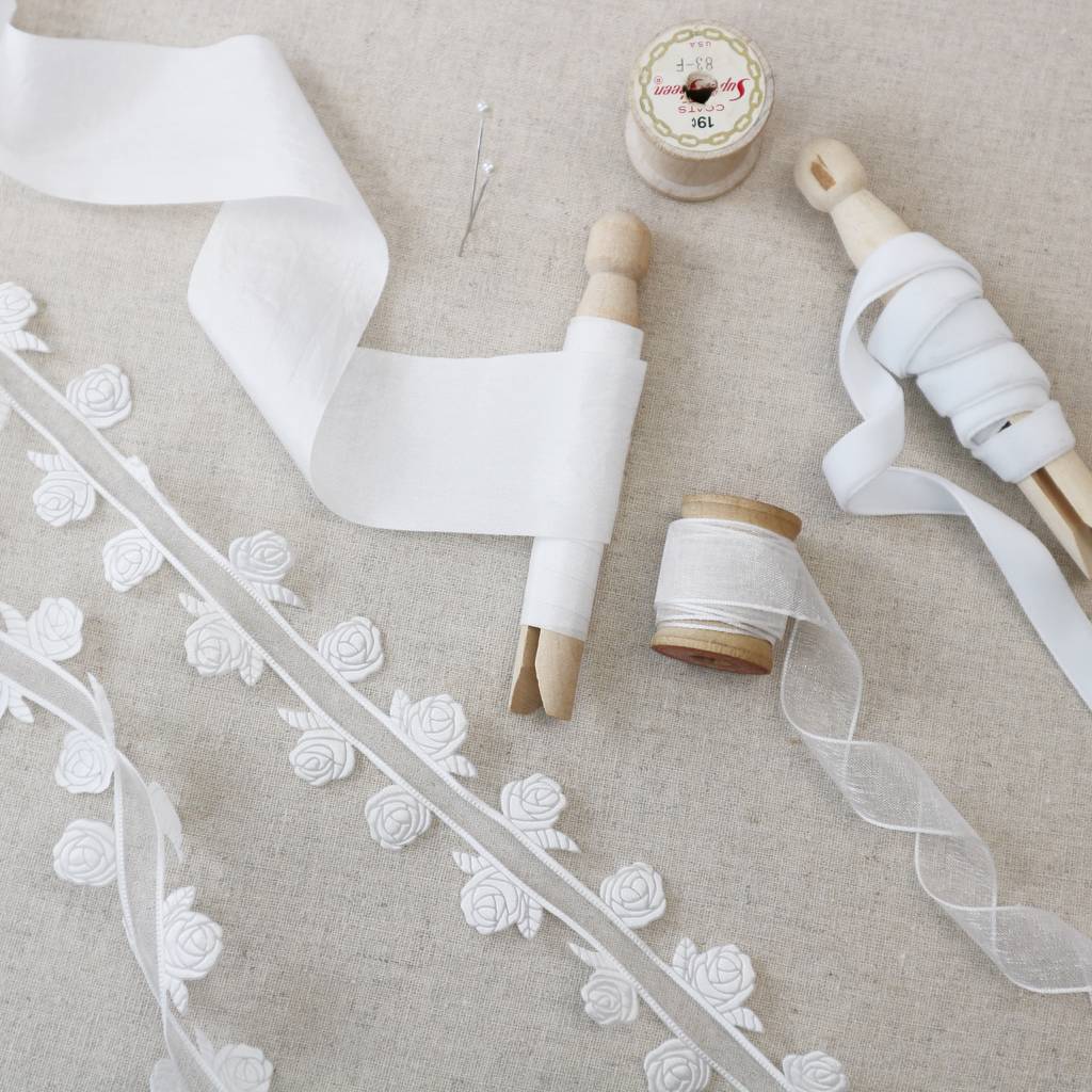 Bridal White Rose Ribbon Collection. Luxury Trims By StitchKits Crafts