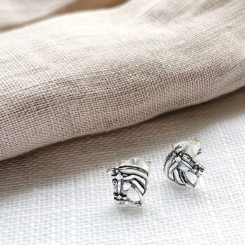Sterling Silver Horse Head Stud Earrings On 'Just A Girl Who Loves Horses' Gift Card, 2 of 11