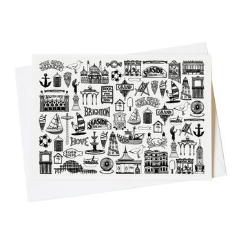 Brighton Illustrated Black And White Greeting Card, 3 of 6