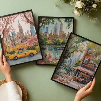 New York City Three Print Set – Cozy Bookshop, Yellow Taxi And Central Park Illustrations, 3 of 5