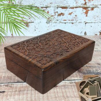 Wooden Floral Flower Carved Jewellery Box, 2 of 9