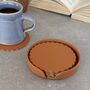 Six Recycled Leather Scalloped Coasters And Holder, thumbnail 5 of 5