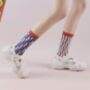 Blue Zig Zag Mid Calf Length Socks, thumbnail 2 of 4