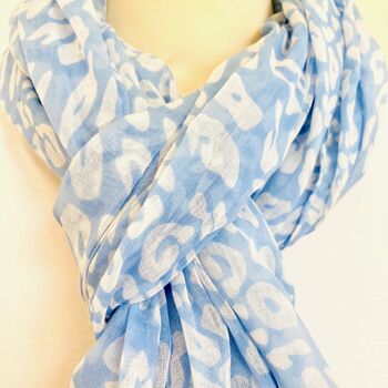 Pale Blue And White Animal Print Cotton Scarf, 4 of 5