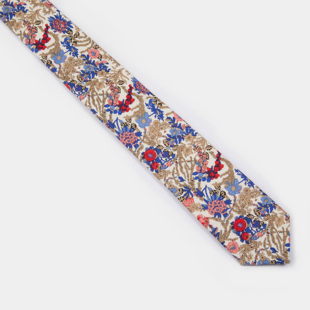 Mens Blue, Pink And Gold Floral Print Slim Tie By Dancys ...