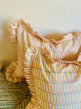 Striped Blockprint Cushion, 3 of 4