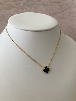 Black Single Clover Gold Plated Charm Necklace, 3 of 6