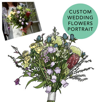 Wedding Bouquet Custom Hand Drawn Illustration Portrait, 2 of 5