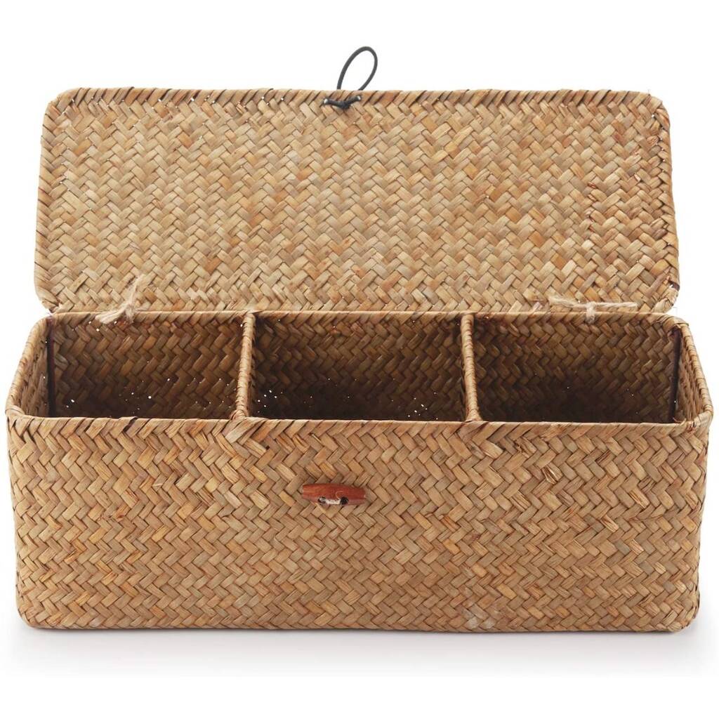Handwoven Seagrass Storage Basket With Lid And Sections, 1 of 3